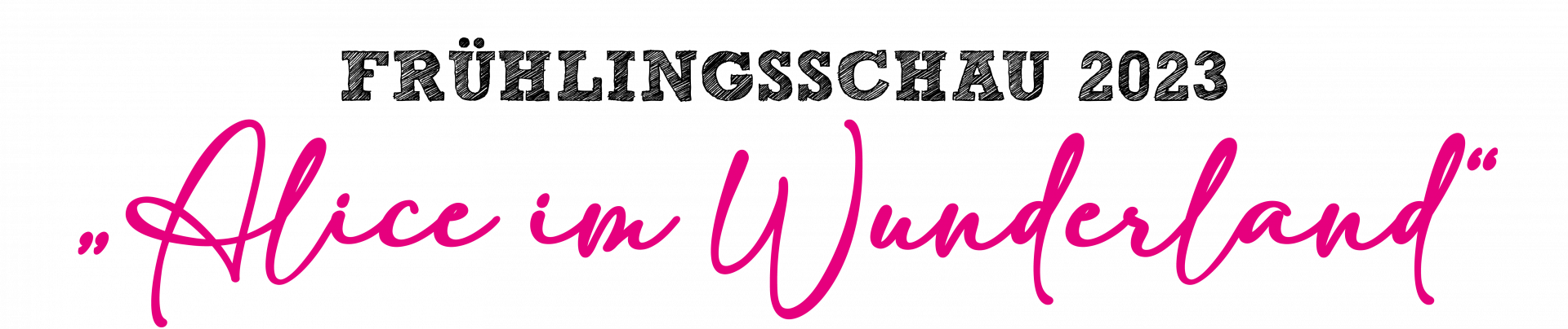 Logo der Frühlingsschau auf dem Krewelshof mit pinker Schrift "Alice im Wunderland".