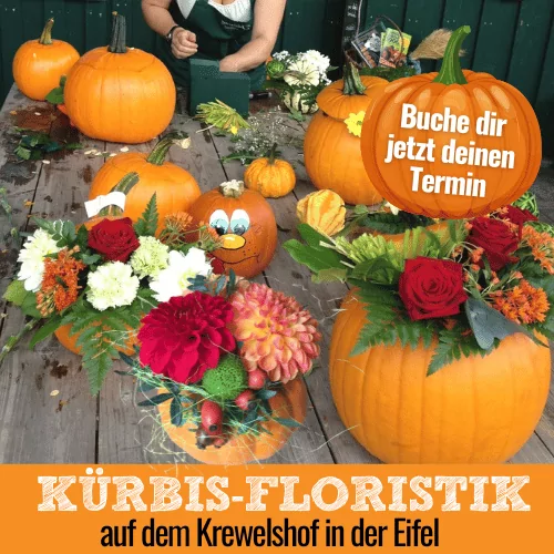 Kürbis Floristik Workshop auf dem Krewelshof in der Eifel