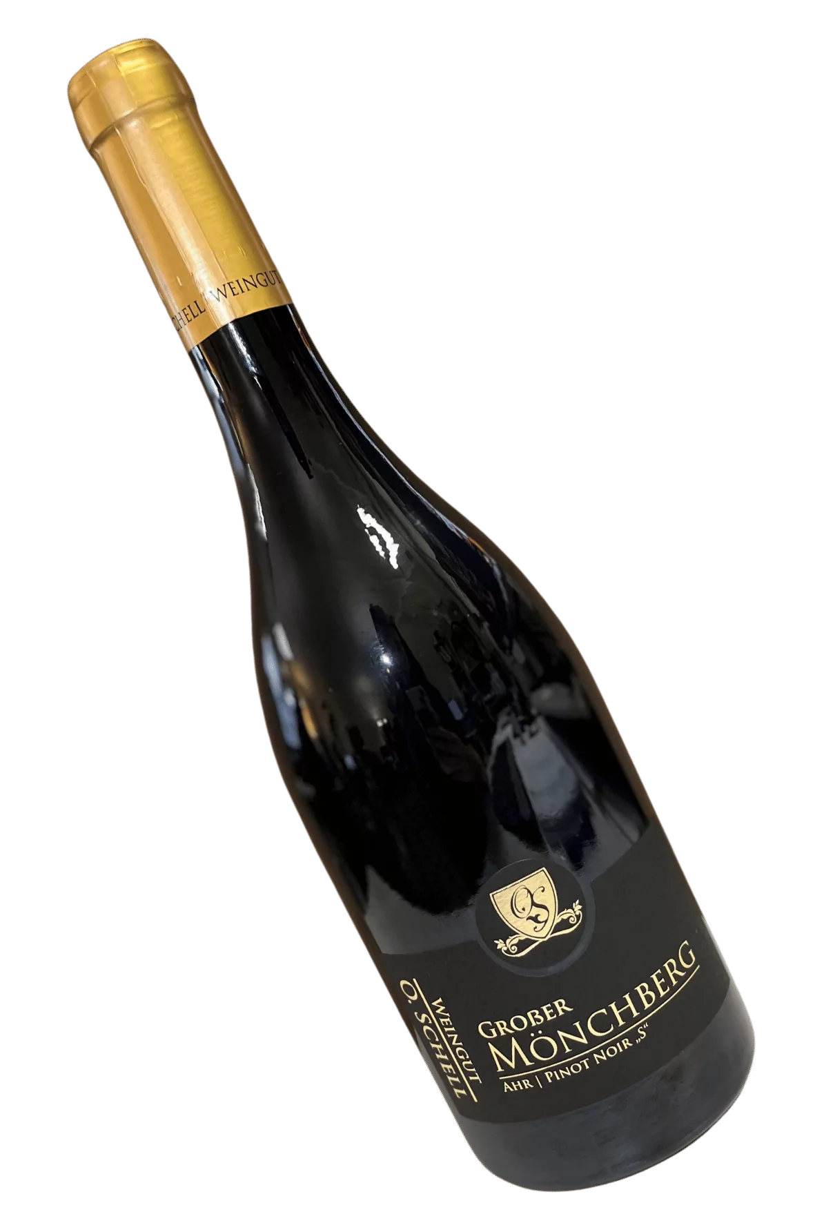 Weingut O. Schell Großer Mönchberg Ahr Pinot Noir S – Produktbild tif schräg Weinflasche Produktbild Weingut O. Schell Großer Mönchberg Ahr Pinot Noir S - Produktbild tif
